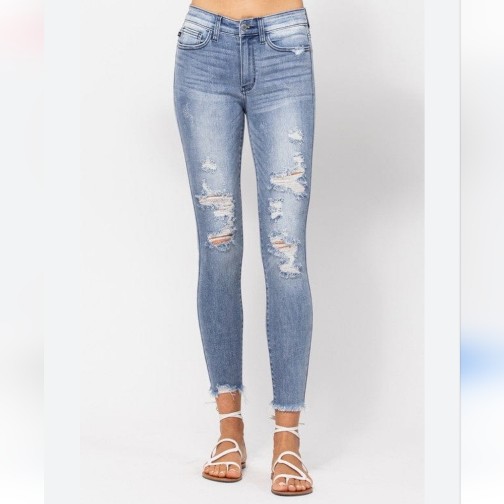 Judy Blue Kennedy 25" Frayed Hem Skinny Fit Jeans